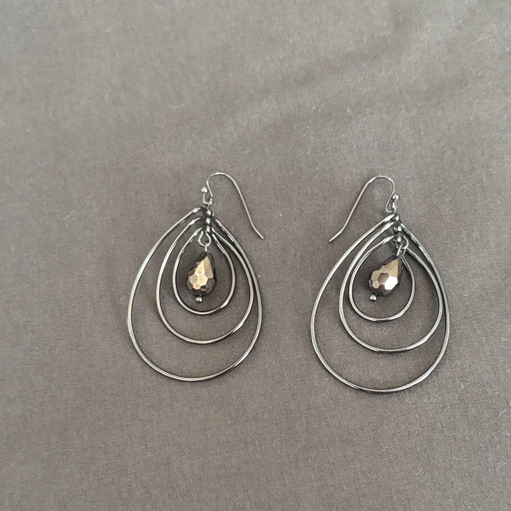 Lia Sophia Silver-Tone Layered Teardrop Earrings with Hematite Beads